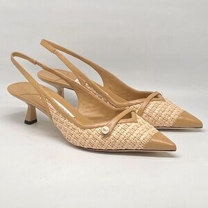 Jimmy Choo Amita 45 Raffia Slingback Pumps size 38.5